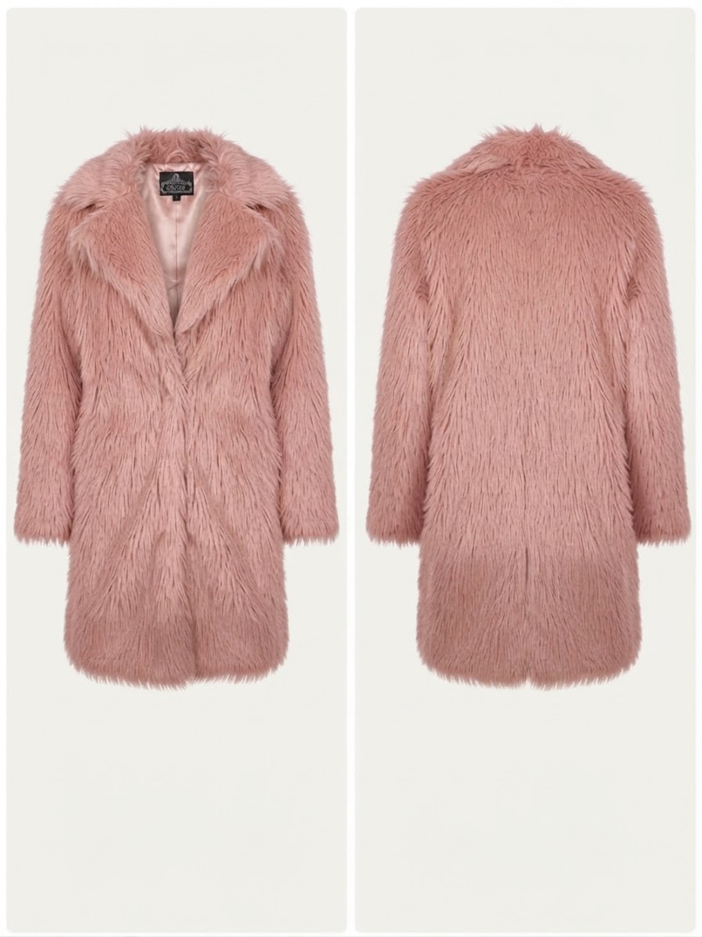ANGIE Vintage Dusty Pink Shaggy Faux Fur Long Coat (Size S)